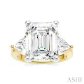 1 1/10 Ctw Emerald Shape Trillion and Round Cut Diamond Semi-Mount Engagement Ring in 14K yellow and White Gold